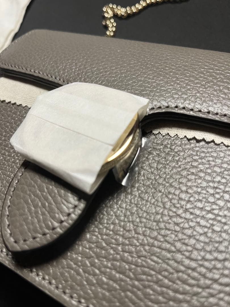 GUCCI インターロッキングGレザーチェーンショルダーバッグ グレー 3WAY