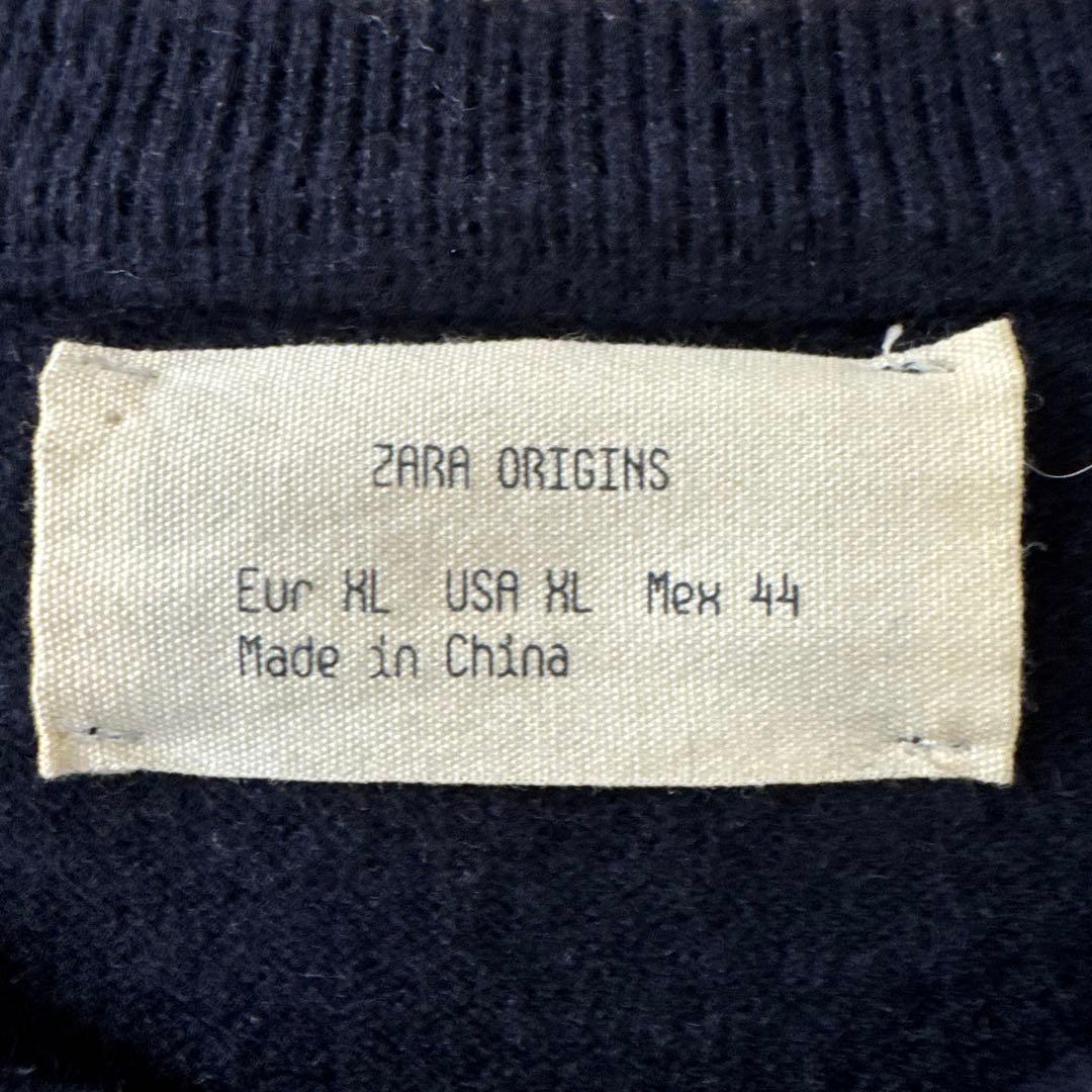 ZARA ORIGINS ザラ オリジンズ カシミヤクルーネックニット 紺 XL