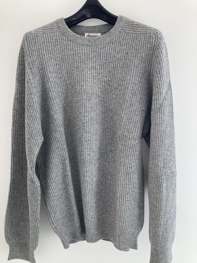 Glenmacグレー リブ編みセーター、スコットランド製