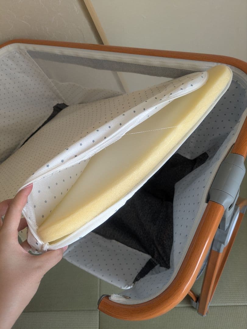 【送料込み】ベビーベッド グレー 高さ調整可能 ゆりかご 蚊帳付き