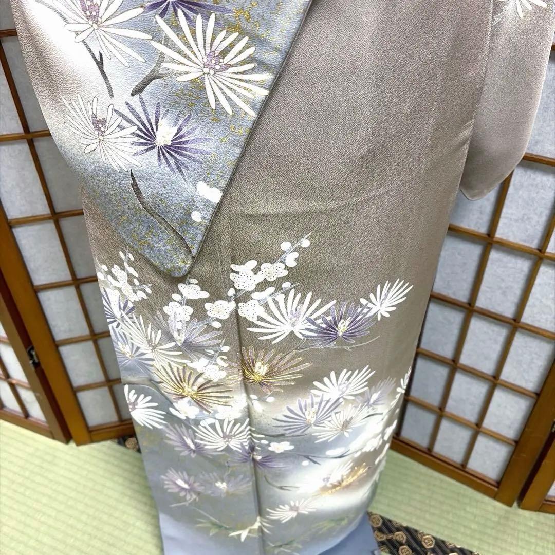 正絹　付け下げ　友禅染《金彩　金駒刺繍　花々》