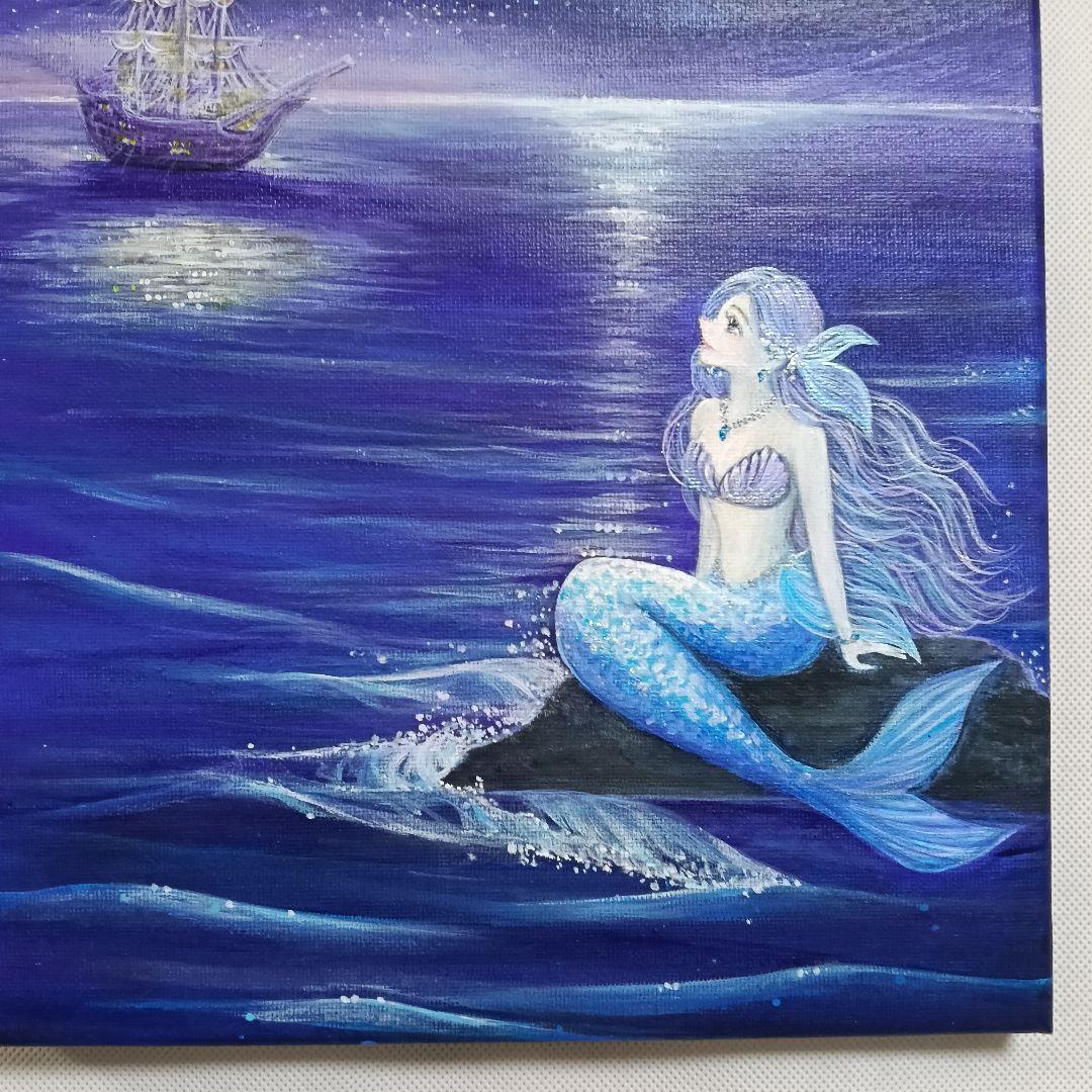No.516 F4キャンバス　原画　アクリル画　人魚姫　人魚　mermaid