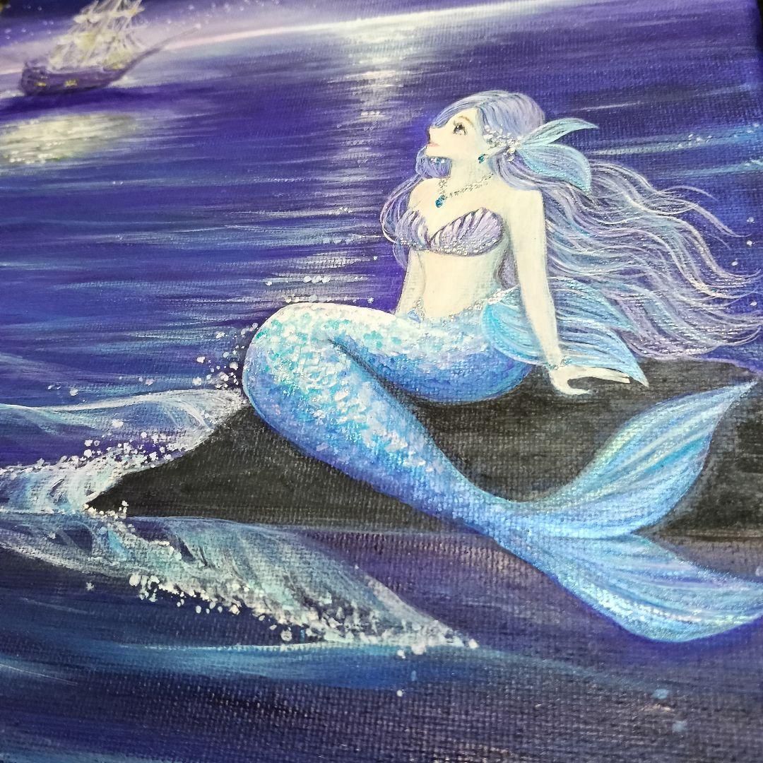 No.516 F4キャンバス　原画　アクリル画　人魚姫　人魚　mermaid