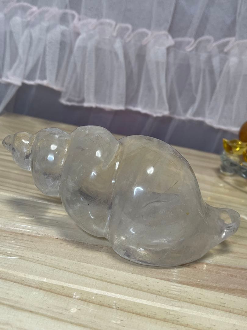 綺麗大きい巻貝水晶　ルチルと天然石アクアマリン水晶 丸玉 2点セット