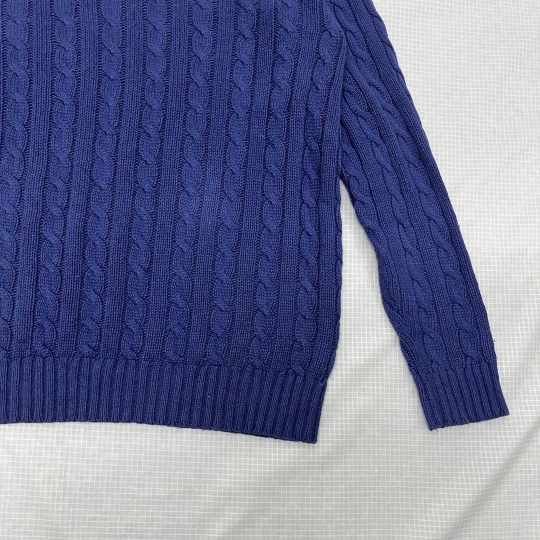 【極上シルクリネン】ポロラルフローレン ケーブルニット 紫紺 XLT 身幅76