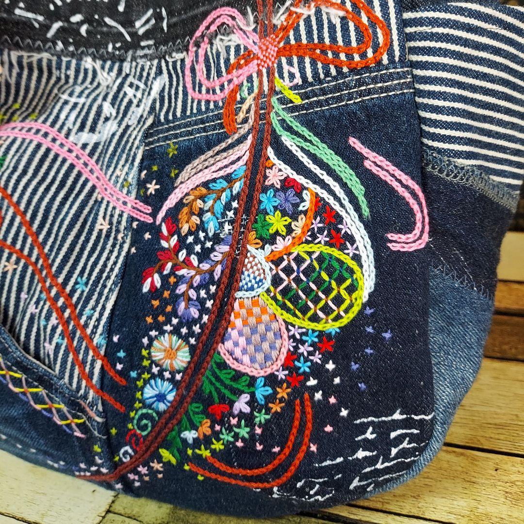 【MINMI】刺繍デニムバック　No.672　ショルダーベルト