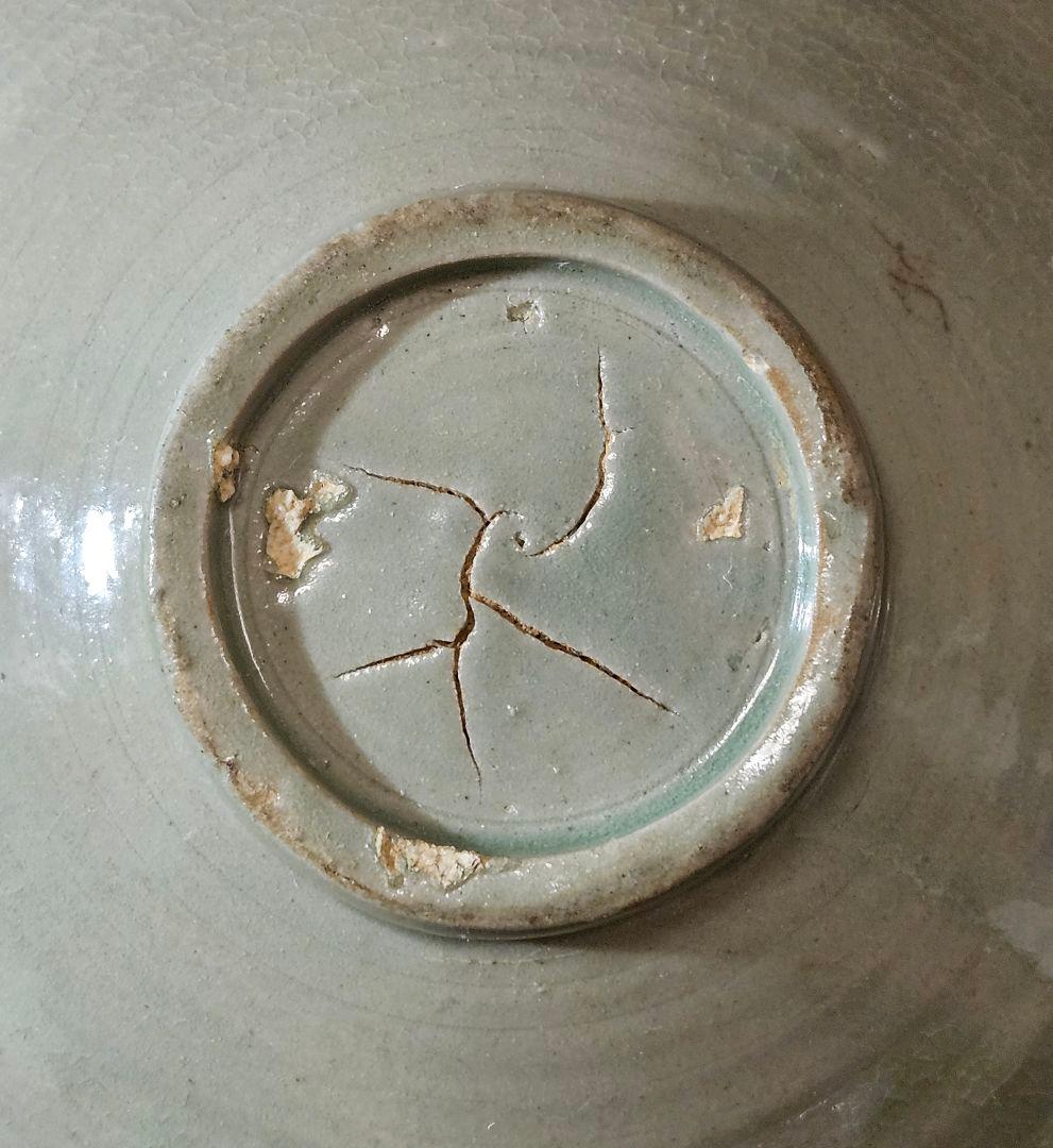 【本物保証❗】李氏朝鮮時代　李朝青磁　陰刻　双鳳凰文　鉢　菓子鉢　径19.5cm