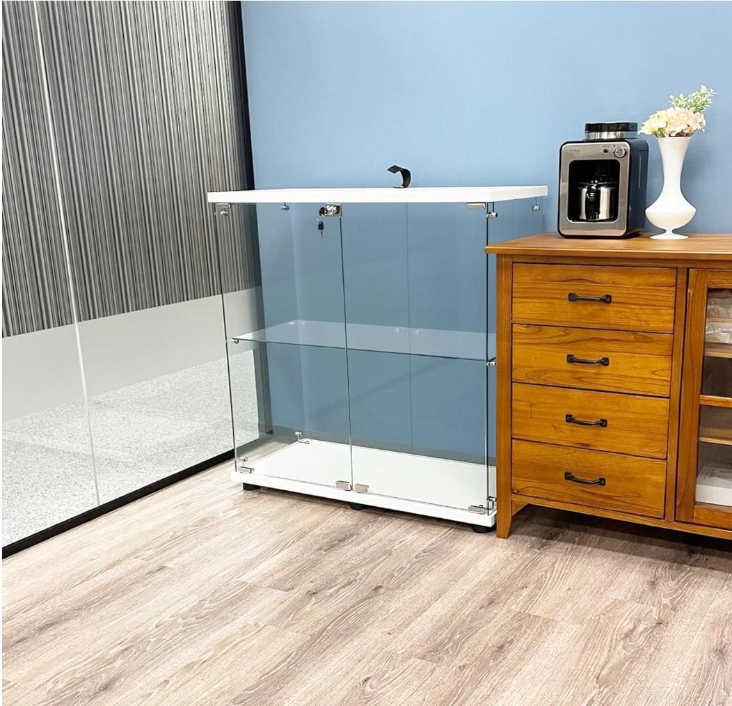 【新品】2段ワイド ホワイト コレクションケース ガラス フィギュアケース 棚