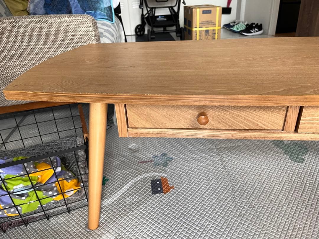 お洒落な両サイドがまるいセンターテーブル 引出し付き 幅110cm ローテーブル