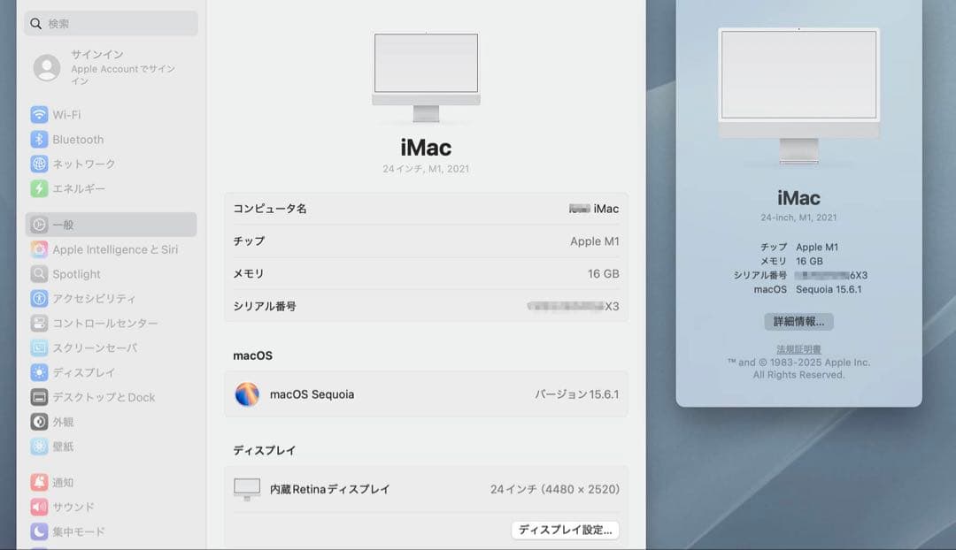 【訳あり】iMac 24インチ　M1 16GB/512GB モニターに横線あり