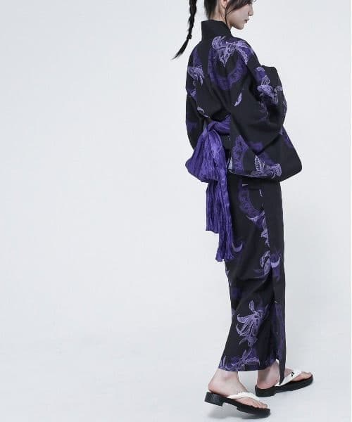 【新品未使用】REFLEM レフレム 総柄浴衣SET ブラック パープル