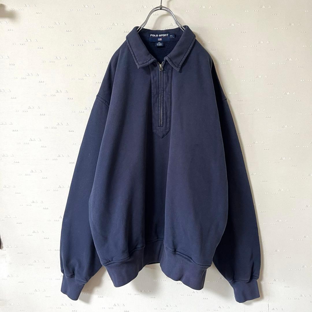 古着 90's ラルフローレン ポロスポーツ ハーフジップ スウェット ネイビー