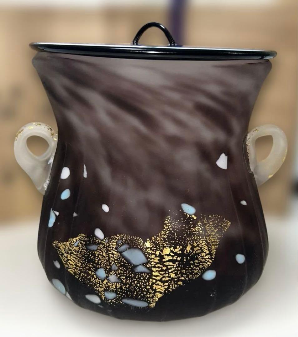 【希少】手吹き水指　藤田喬平　紫三彩