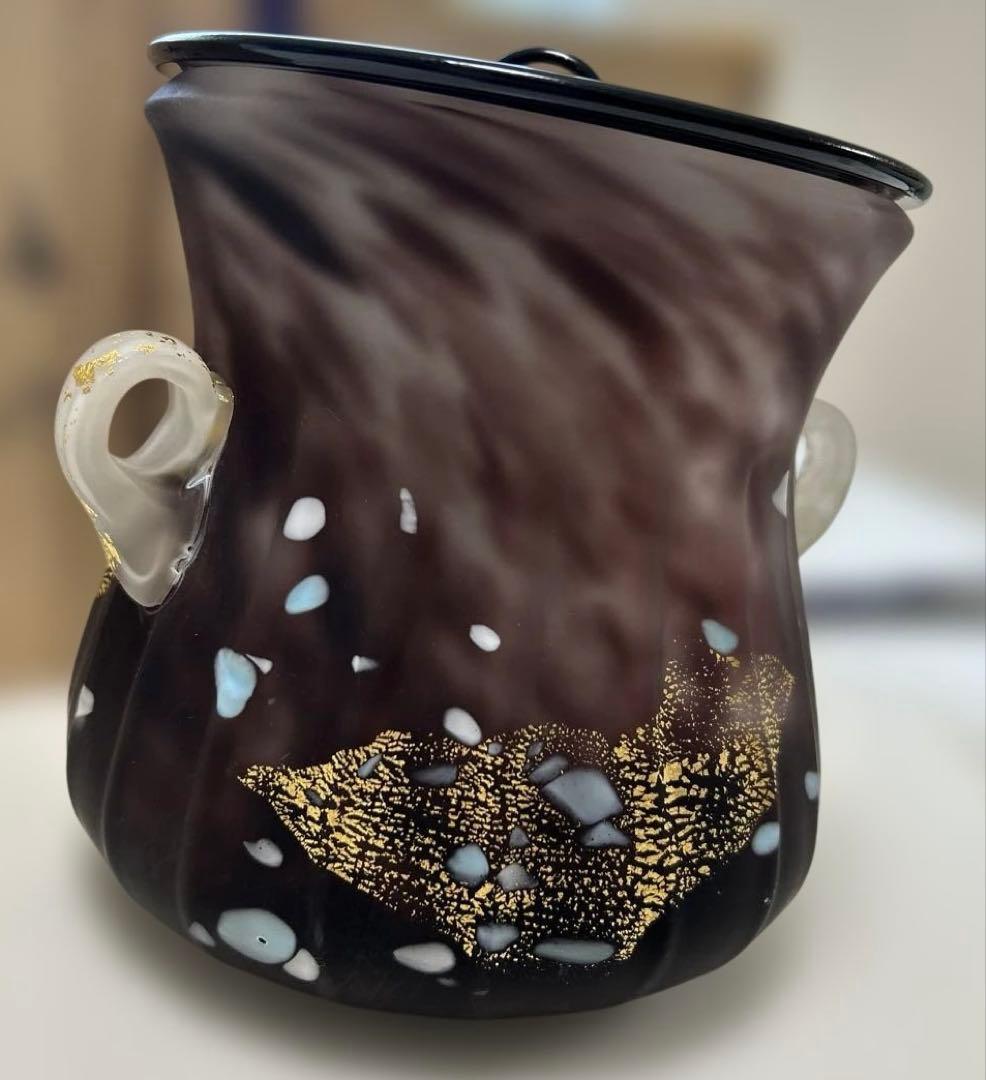 【希少】手吹き水指　藤田喬平　紫三彩