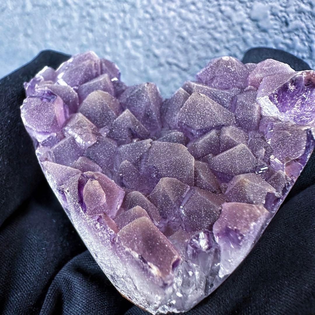 希少2回結晶❗️アメジストハート型❤︎クラスターパワーストーン原石水晶A1309