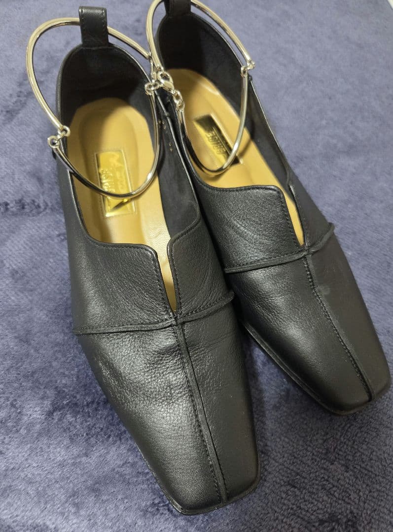 【GRISE】レザースクエアクロスシームアンクルフラット BLACK 24cm