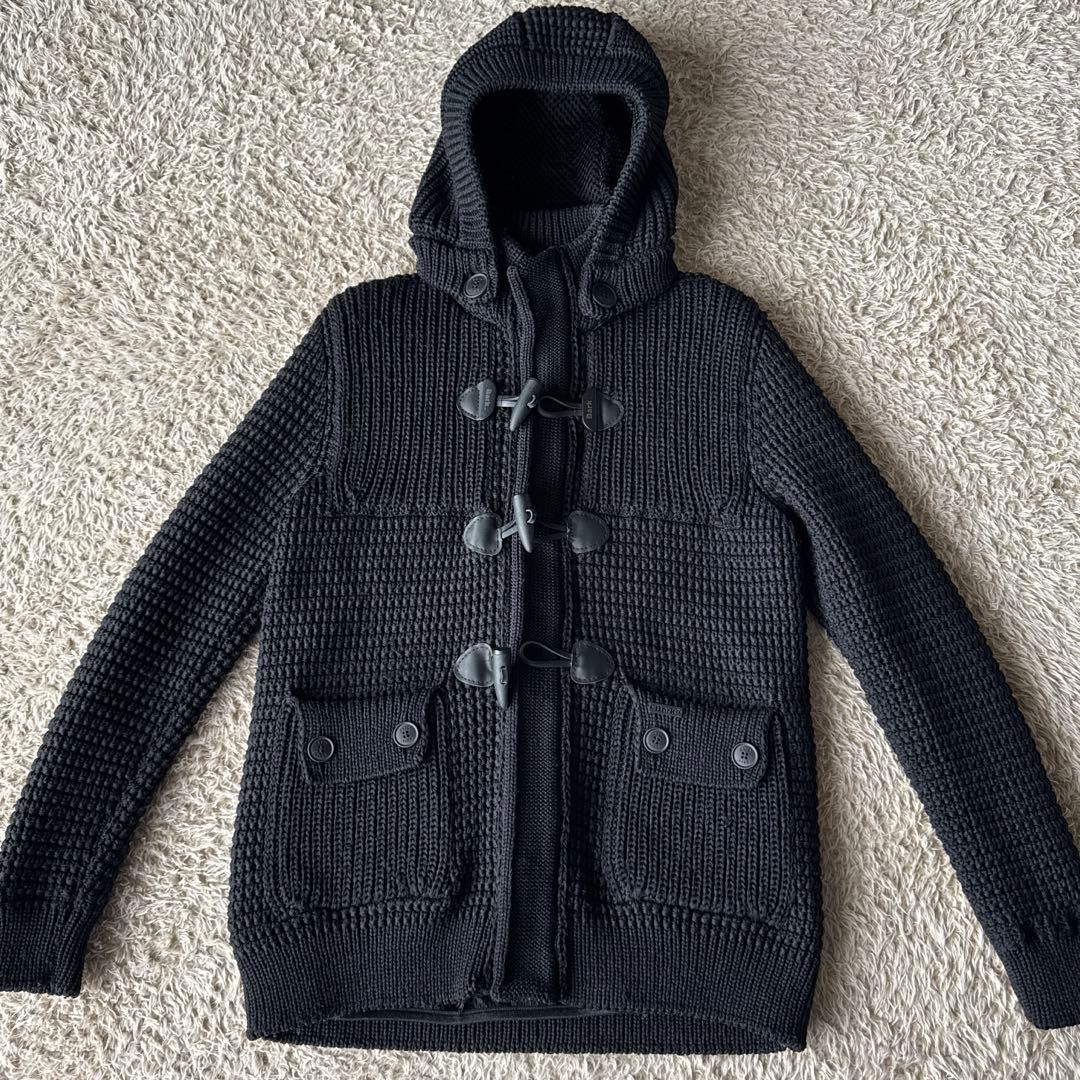 ✨美品✨バーク　ニットダッフルコート　ブラック　フード　秋冬　編み込み　2way