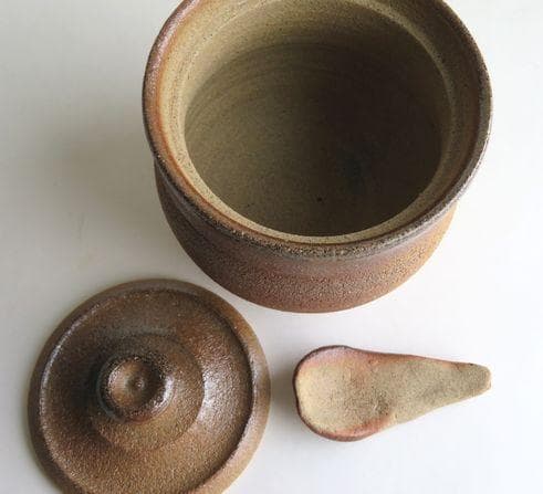 101■光山窯 福田光宏作 唐津焼▲二丈の塩つぼ さじ付き▼約100ｇが入る