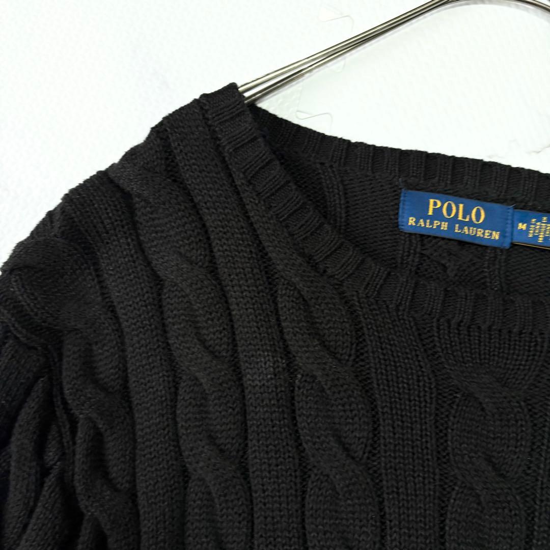 ✨大人気✨ ポロラルフローレン現行QR黒　ケーブルニットM