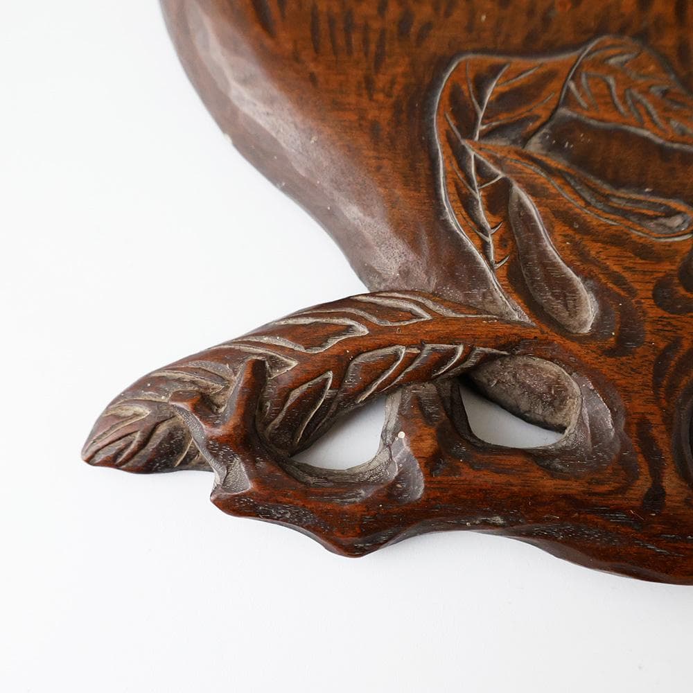 ★ CHI ★ 煎茶盆 時代唐物 木彫 葉盆 桃型葉盆 蝙蝠 煎茶道具