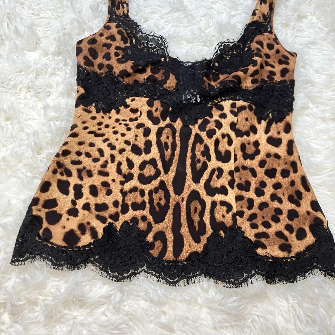 【ドルチェ＆ガッパーナ】 ヒョウ柄 キャミソール フリル インナーシルク混36