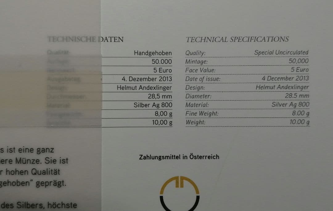 オーストリア記念銀貨。