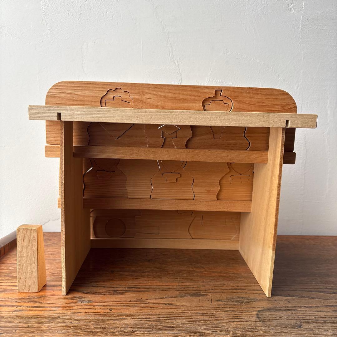 木製 ひな人形 ひな祭り 三人官女 籠 牛車 3段飾り コンパクト 組木 積み木