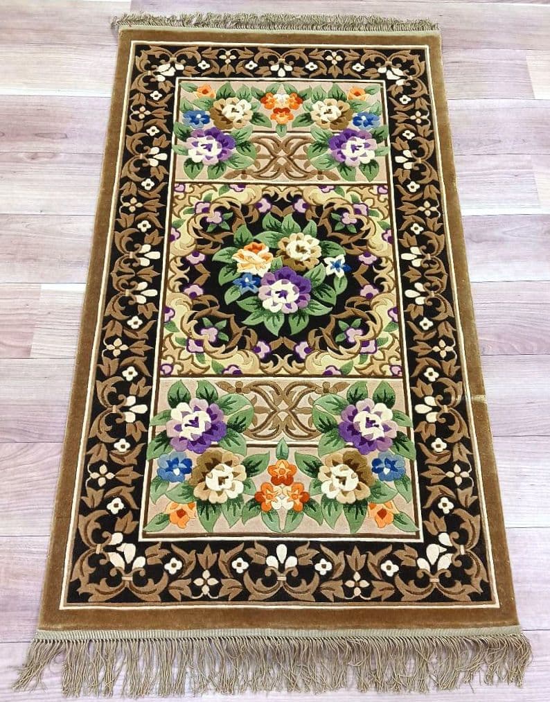 専用Y3140 中国段通 シルク100% 手織り ハンドカット 123×70㎝