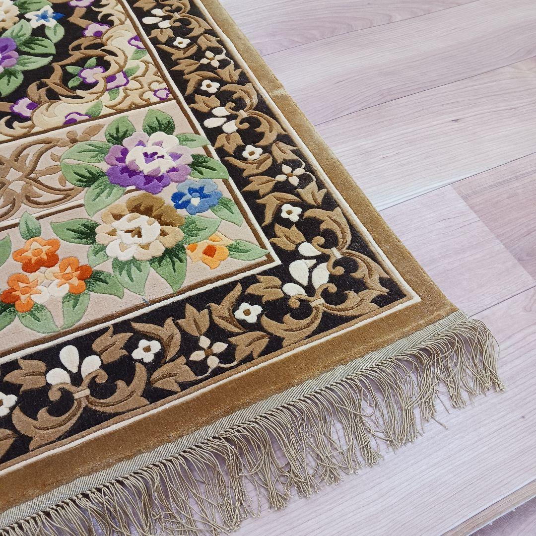 専用Y3140 中国段通 シルク100% 手織り ハンドカット 123×70㎝