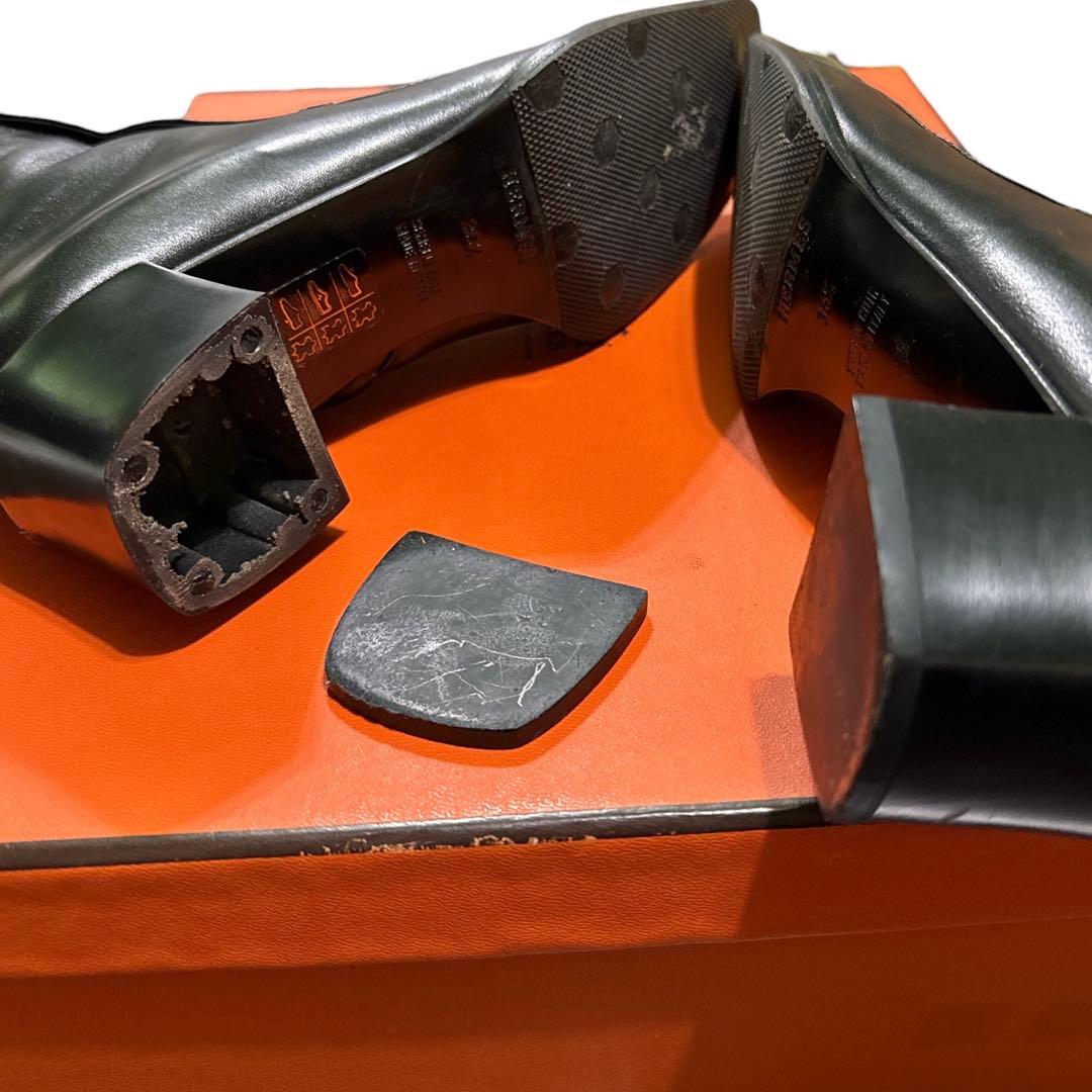 エルメス　黒 レザー スクエアトゥ ロングブーツ　36.5