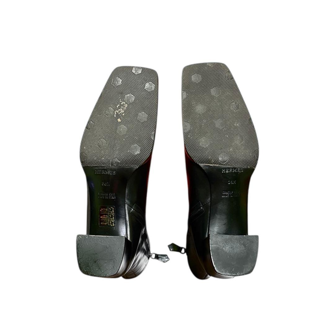 エルメス　黒 レザー スクエアトゥ ロングブーツ　36.5