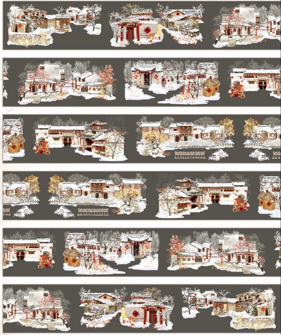 【9117】海外　マスキングテープ　5m巻　PET 新年　雪景色　冬　背景系