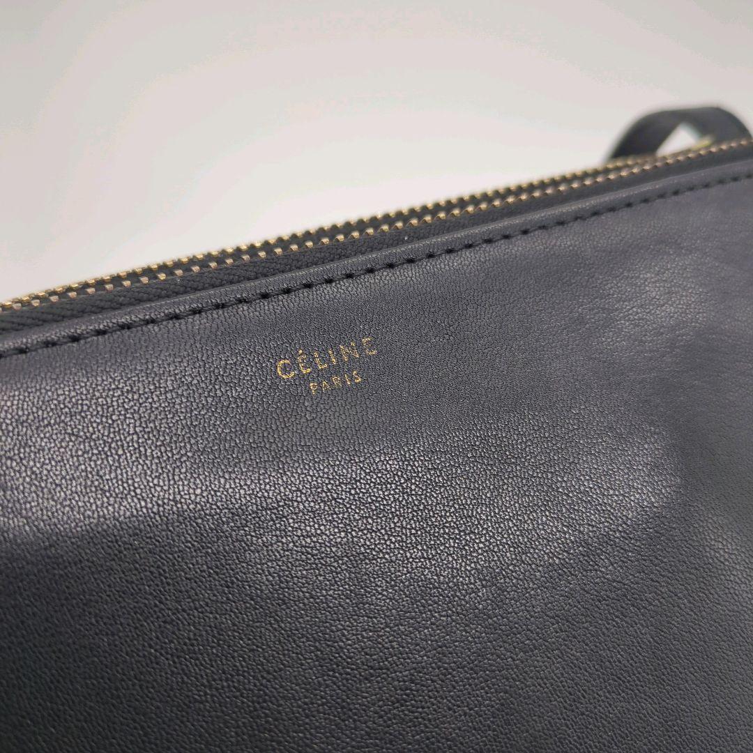 【人気モデル・美品】セリーヌ☆トリオ ショルダーバッグ レザー ゴールド金具 黒