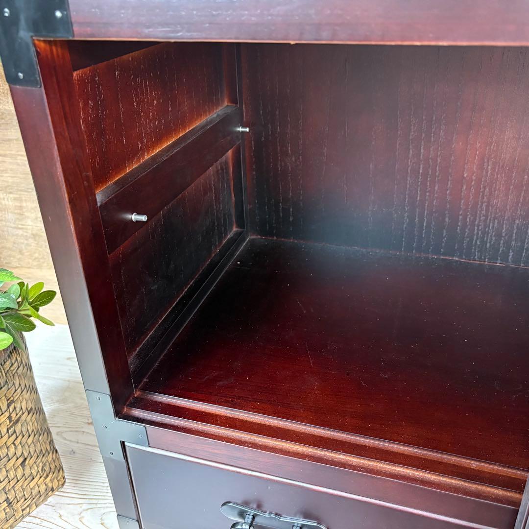 訳あり品！【135】民芸家具木製桐材無垢引き戸チェストタンス木製収納家具和室和風