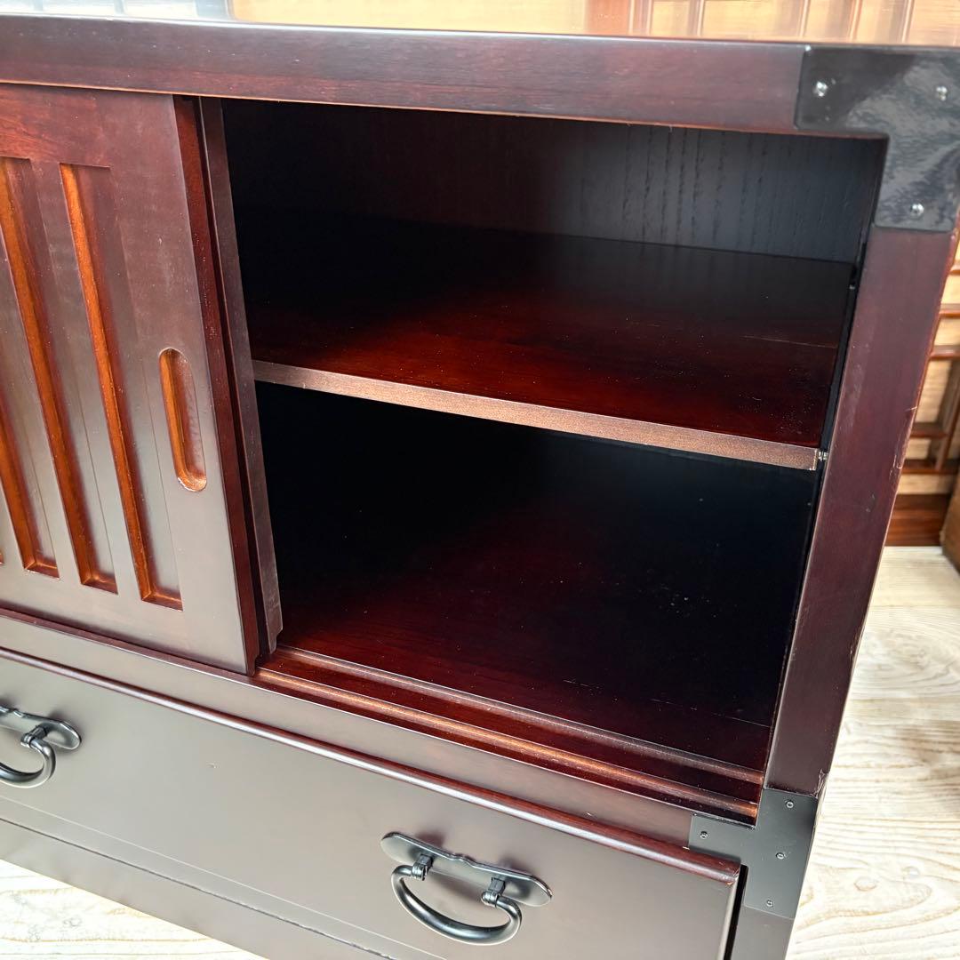 訳あり品！【135】民芸家具木製桐材無垢引き戸チェストタンス木製収納家具和室和風