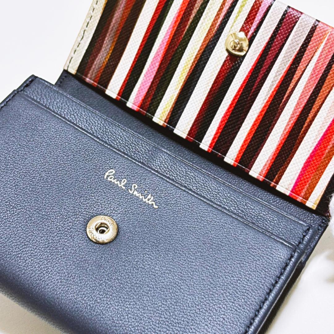 Paul Smith ポールスミス レザー 名刺入れ ストライプ ネイビー