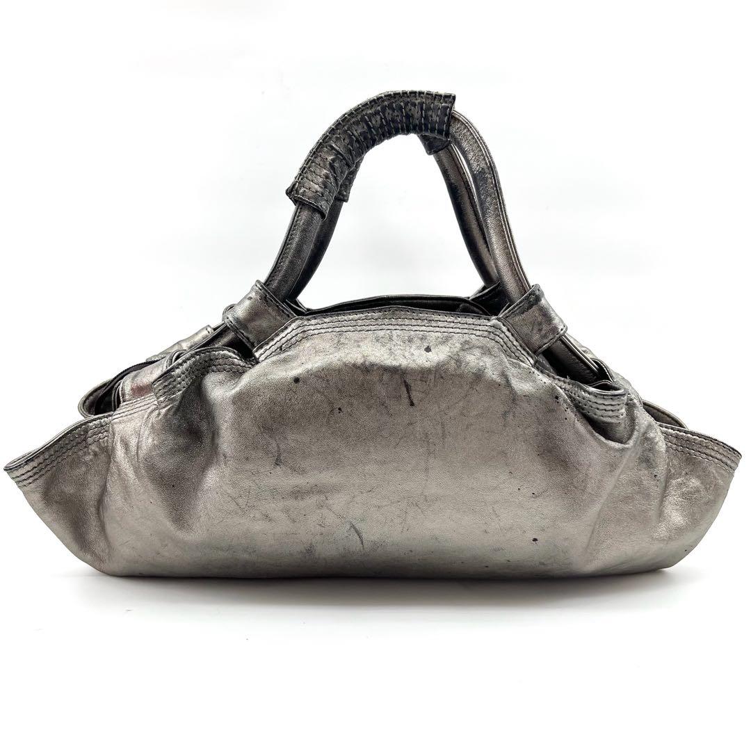 LOEWE　ハンドバック　本革　シボ革　ナッパアイレ　シルバー　アナグラム