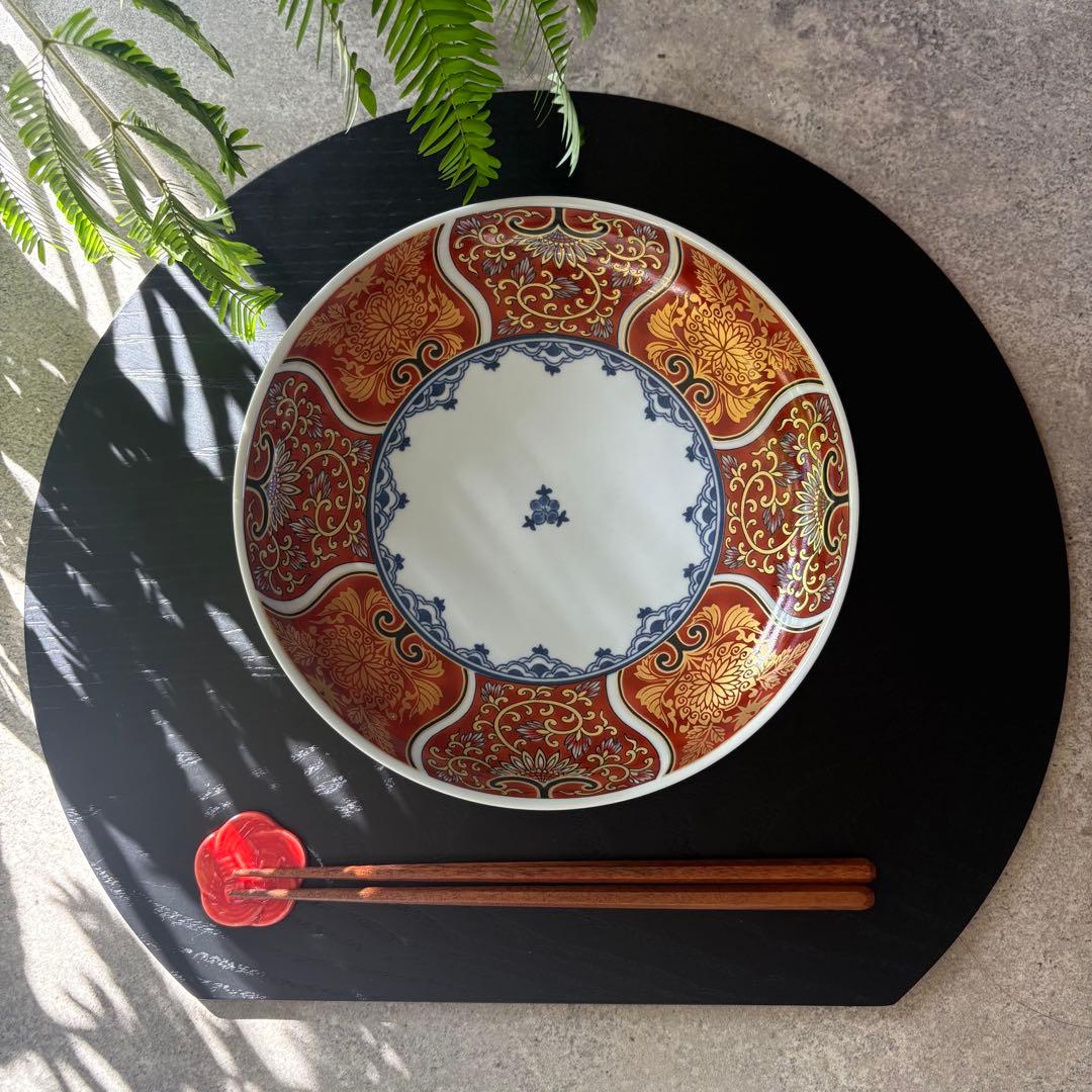 献上古伊万里　大皿　５枚セット　多用皿　約20cm 赤　レッド　金彩　波佐見焼