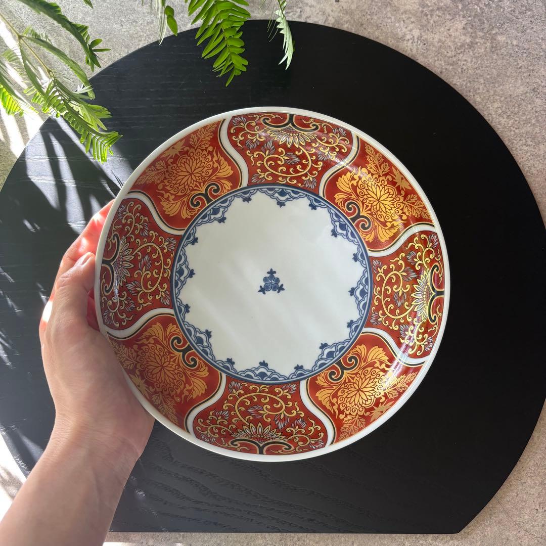 献上古伊万里　大皿　５枚セット　多用皿　約20cm 赤　レッド　金彩　波佐見焼
