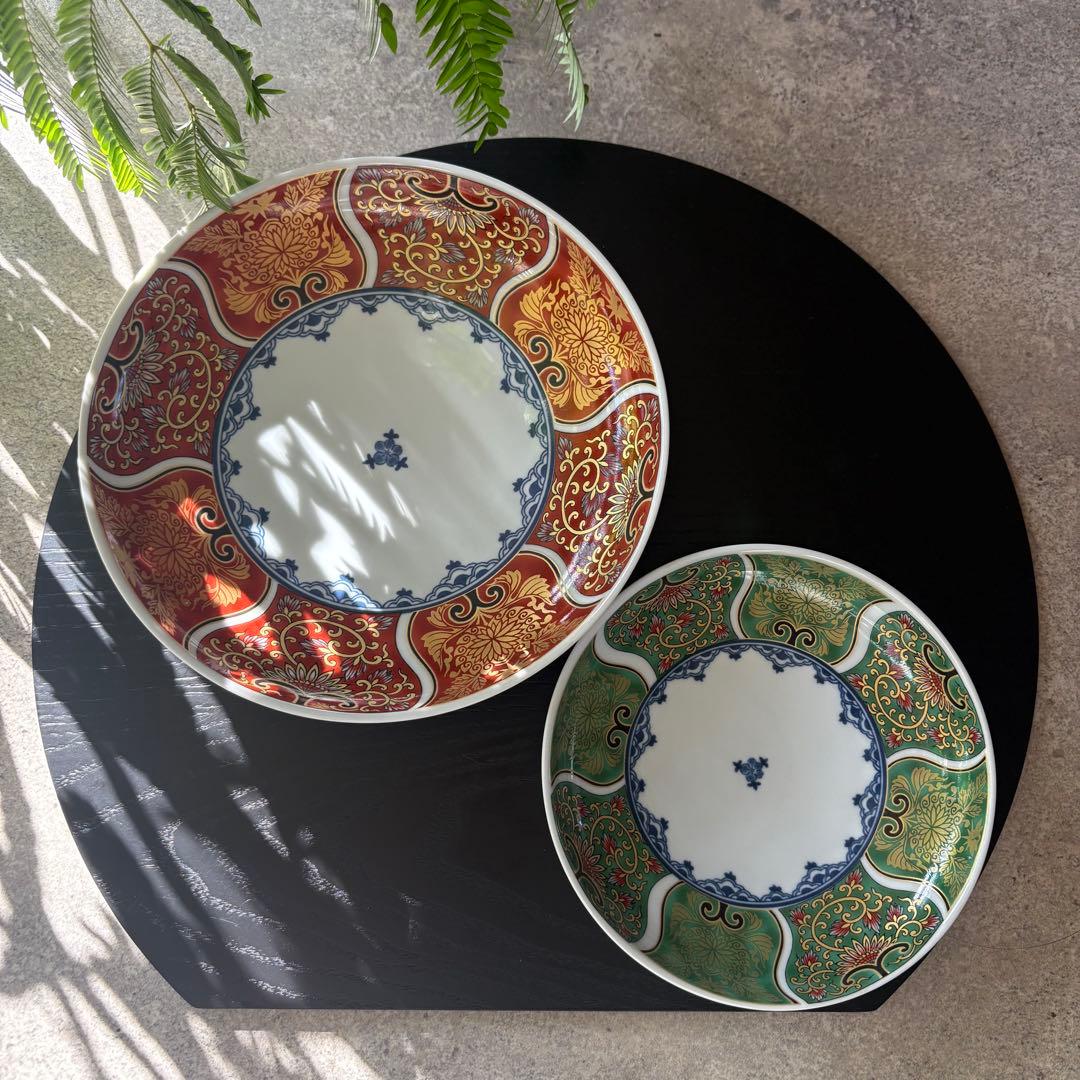 献上古伊万里　大皿　５枚セット　多用皿　約20cm 赤　レッド　金彩　波佐見焼