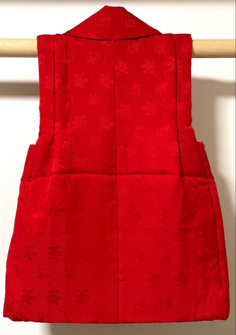 □七五三　正絹女児用被布コート　菱文様　可愛い花柄　赤