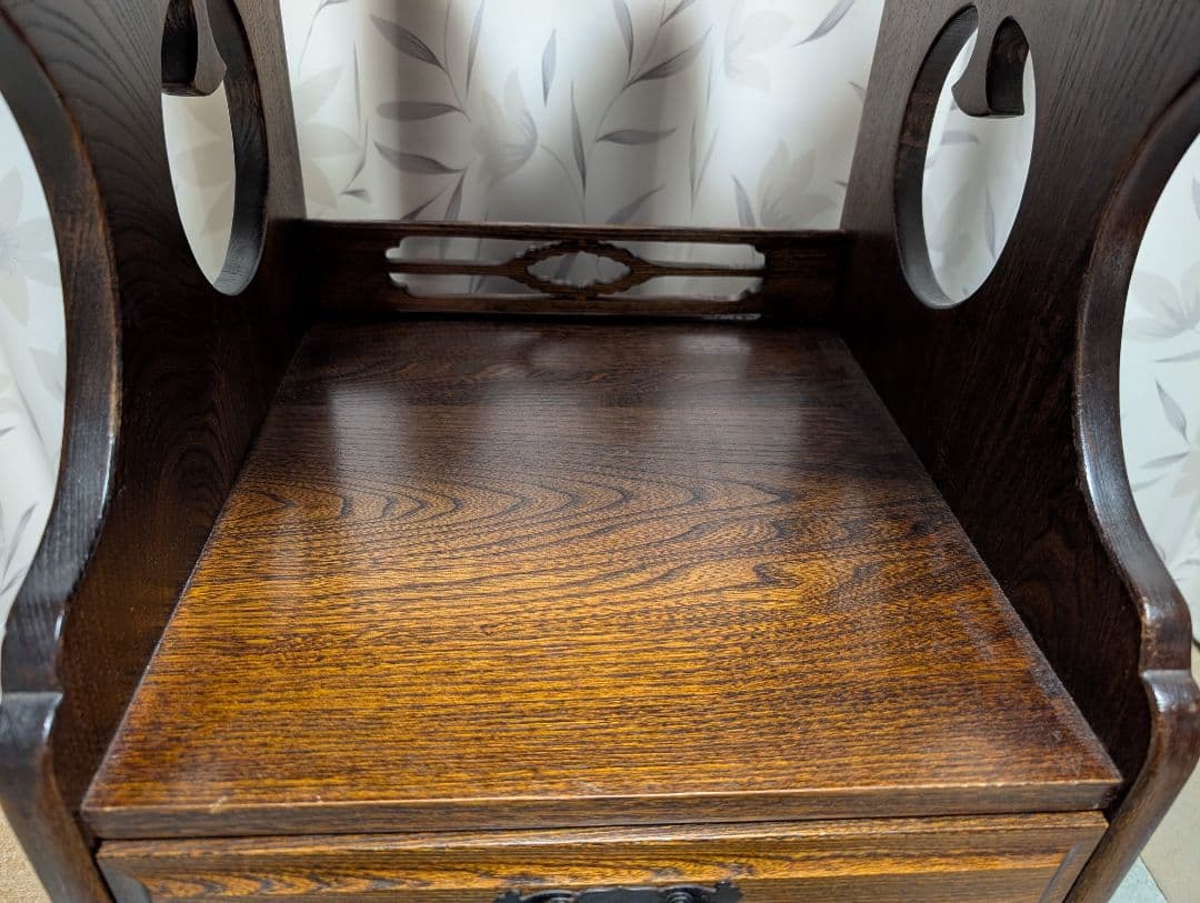 天然木　電話台　小物収納 　ヘッドサイドテーブル　引出