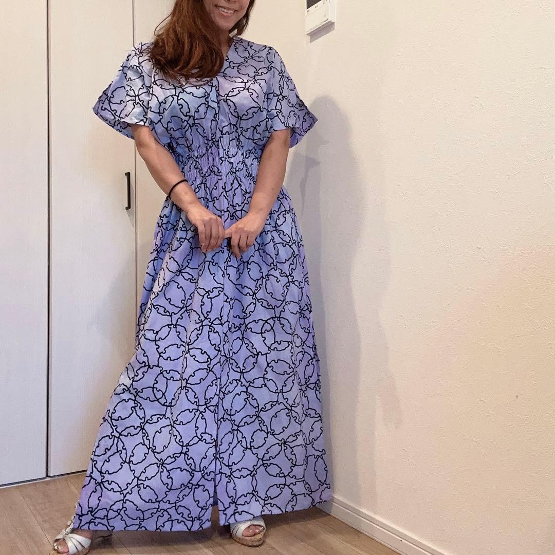 一点物　浴衣　コーマ地　ワンピ　ハンドメイド　ロング　着物　薄紫　雪輪　パステル