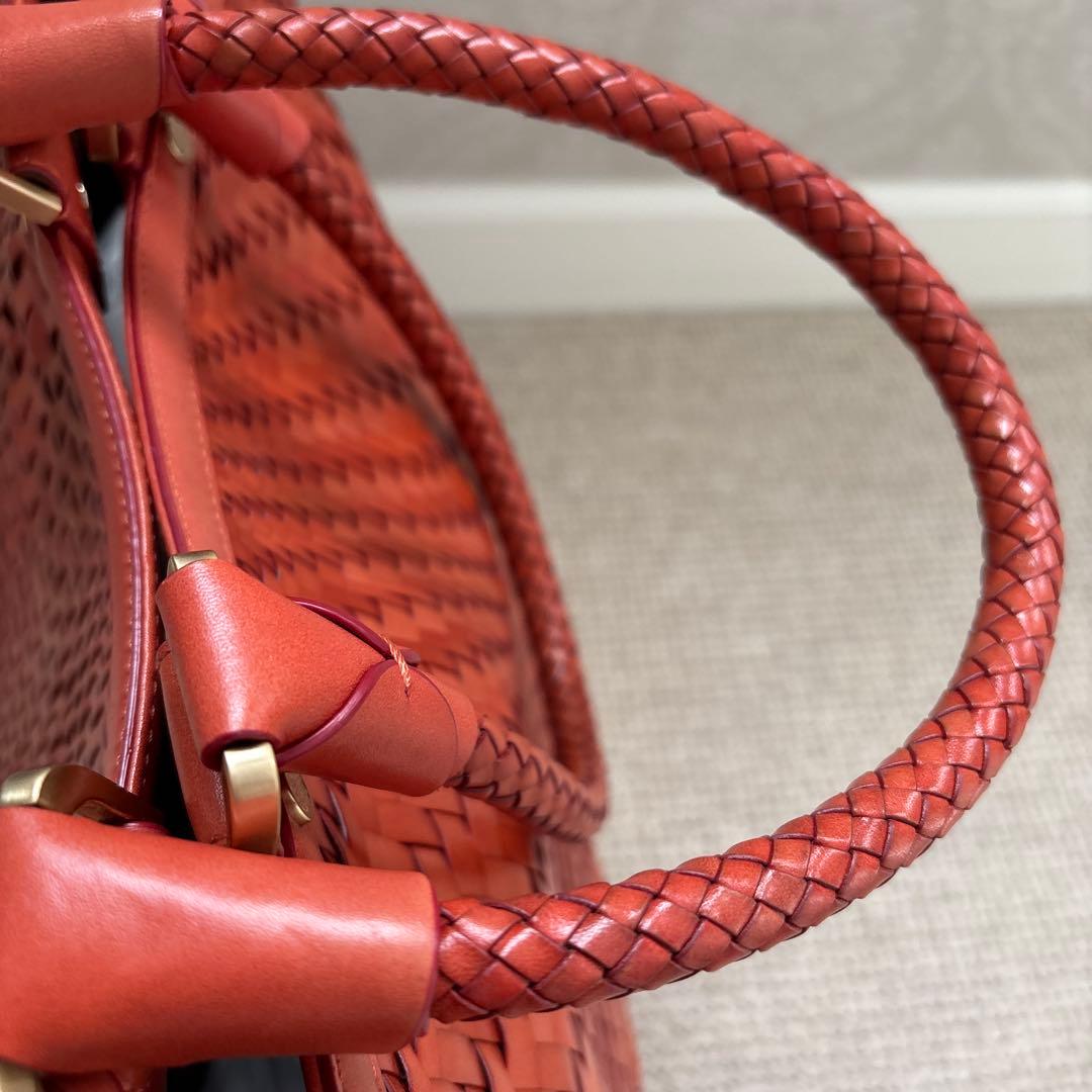 コールハンカゴ編みレザー トートバッグ オレンジ色
