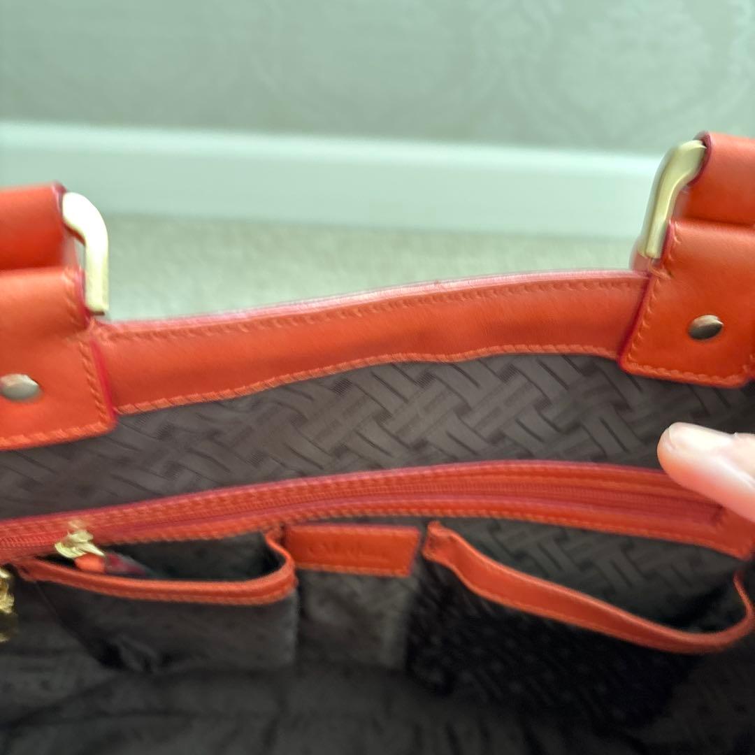 コールハンカゴ編みレザー トートバッグ オレンジ色