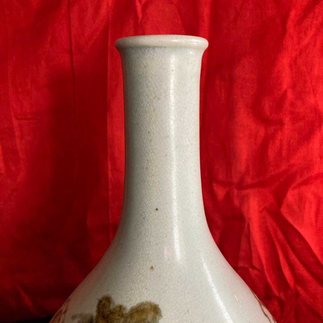 李朝　鉄砂　瓶　徳利　鳳凰文　箱付