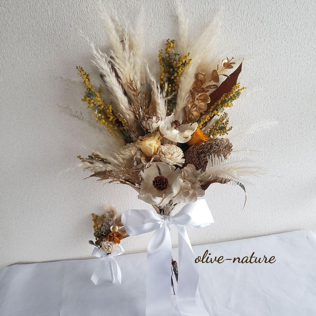 【特別価格】パームフラワーのウェディングブーケ＆ブートニア 結婚式 前撮り