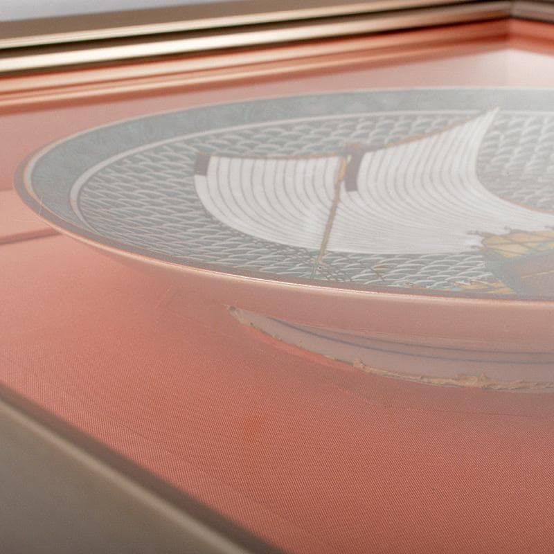 九谷焼名工　北村隆　青手九谷　北前船　帆船　飾皿　額装　D　R6062B