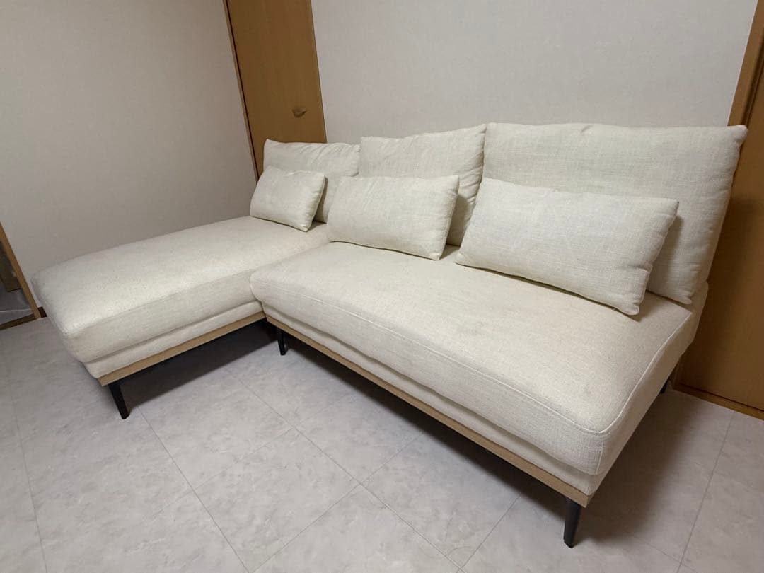 幅196cm・アームレス広々3人掛け ワイドカウチソファ L字 モダンデコ