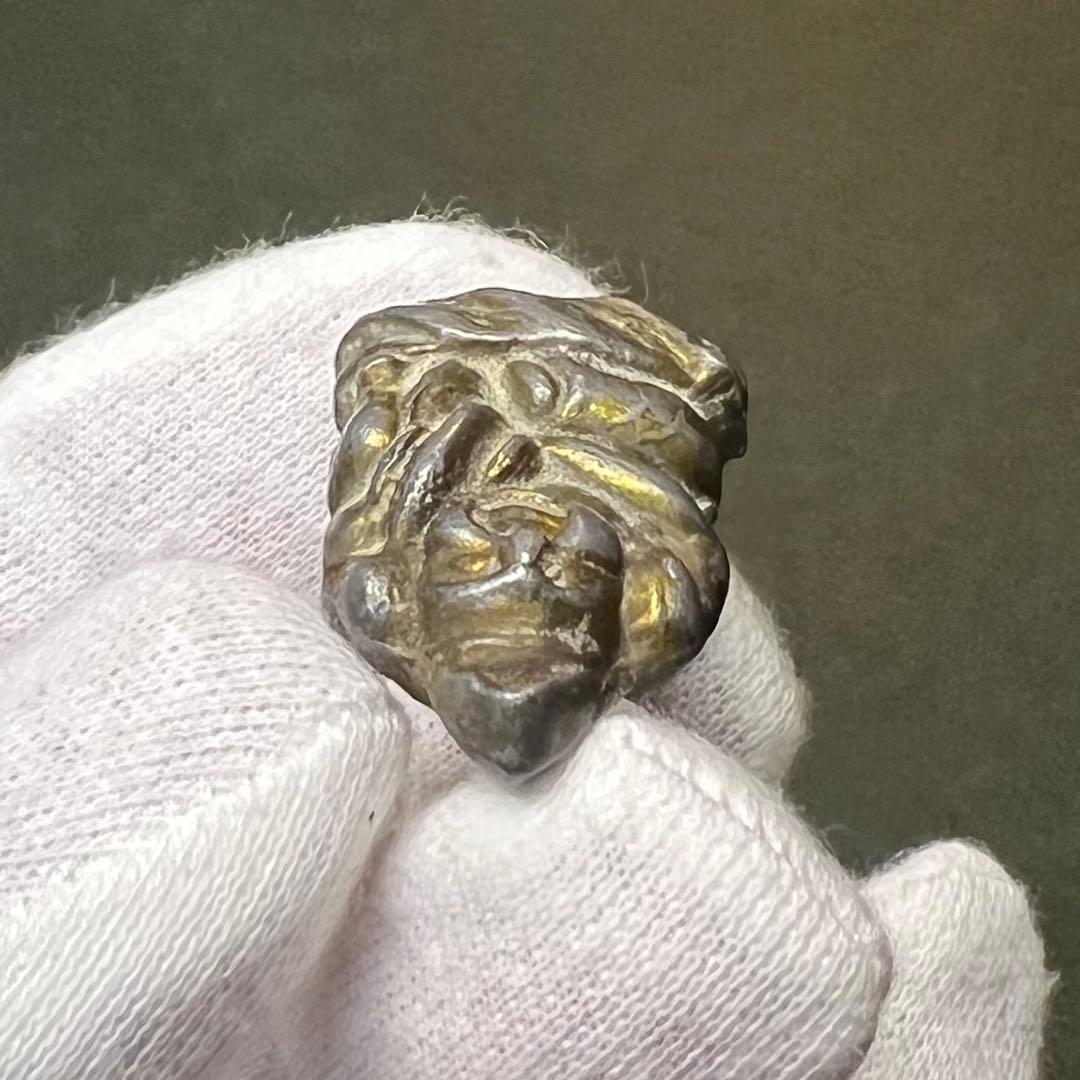 ◎古道具 庵々◎江戸時代後期 古銅製 恵比寿像 懐中仏◎神像豆仏鍍金痕有中空鋳造